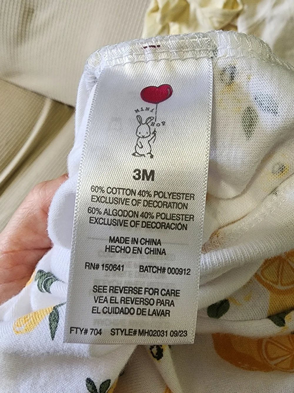 Mini Hop 3M 3 Pack Baby Lemon Print One-Piece Bodysuits - Yellow & White.